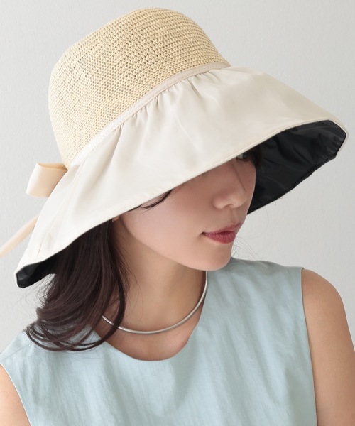 Lace Ladies 帽子 ハット ストラップ付き バック リボン