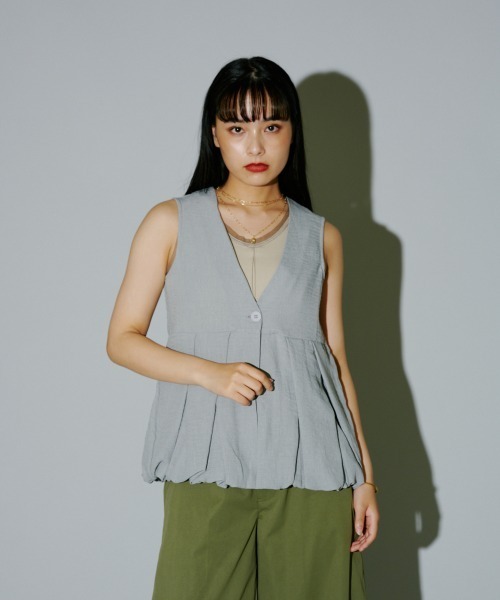 美品 ART MIX 萌もゆる 変形 ドレープ バルーン ベスト ジレ terrace ベスト ジレ ペプラムバルーンベスト レディース