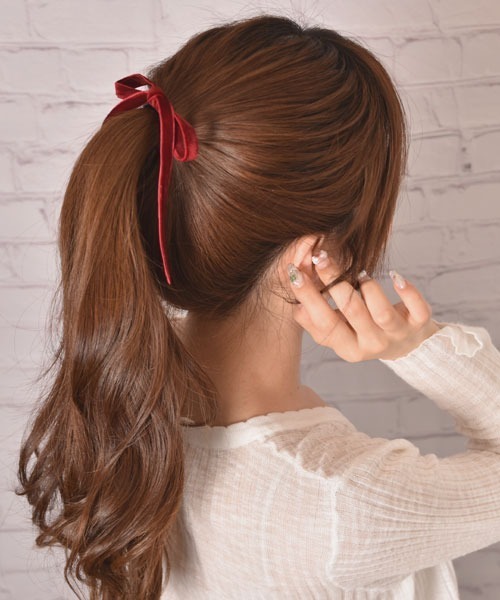 VIBGYOR Women ヘアゴム 「float」ベロア ロングリボン ヘアゴム「2個