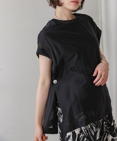 tシャツ シアーカットドッキングサイドボタンプルオーバー レディース