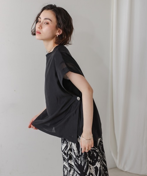 tシャツ シアーカットドッキングサイドボタンプルオーバー レディース | Bou Jeloud | 09