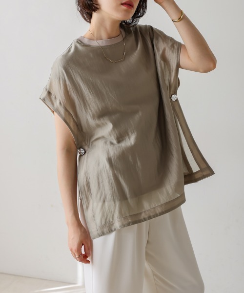tシャツ シアーカットドッキングサイドボタンプルオーバー レディース | Bou Jeloud | 14