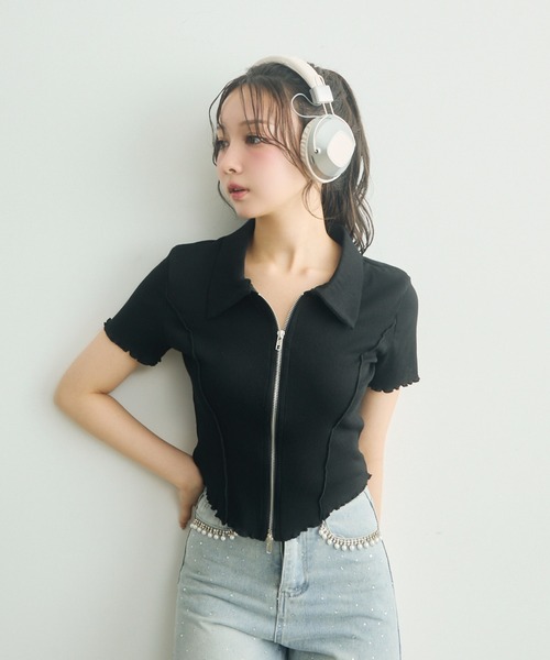 TITTY＆CO. パーカー Wジップ半袖リブトップス レディース