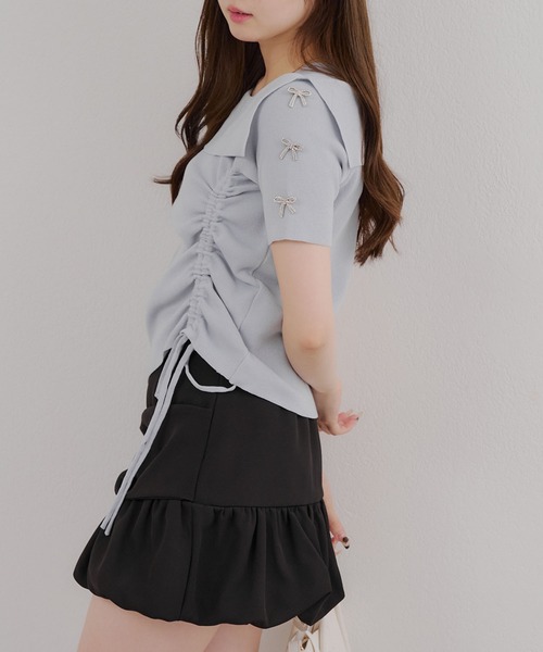 ニット セーター オフショルドロストニット レディース ANOTHER BRANCH OLIVE des ニット セーター リボンドロスト