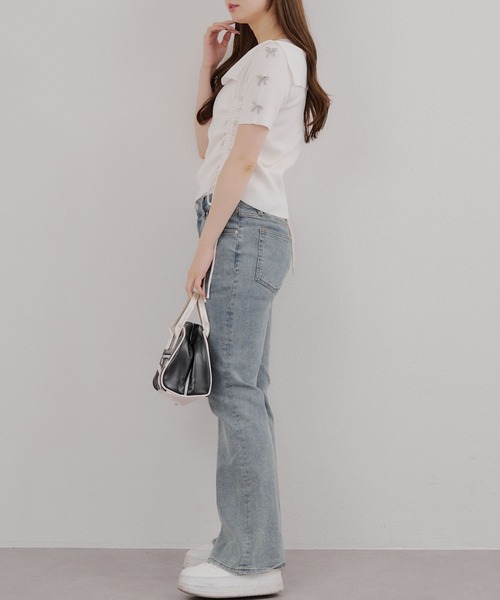 ニット セーター オフショルドロストニット レディース ANOTHER BRANCH OLIVE des ニット セーター リボンドロスト