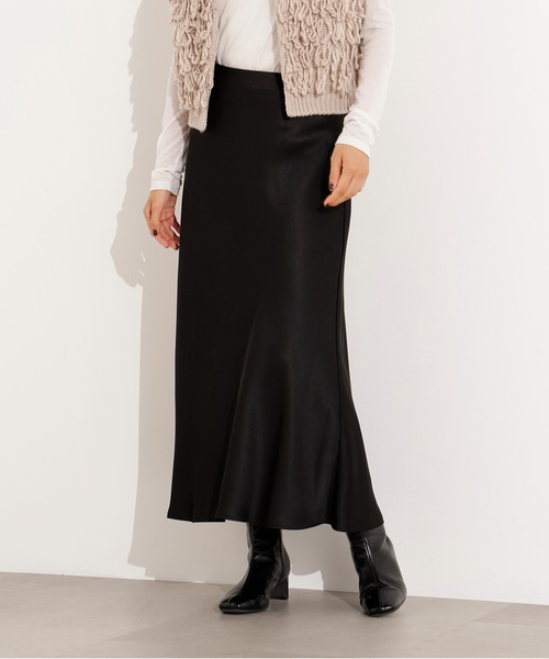 低身長向けサイズサテンロングナロースカート N.Natural Beauty Basic スカート 「PS/低身長サイズ」サテン