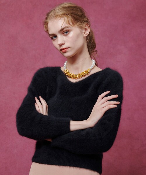 ルルウィルビー　ファー付き黒タートルネックニット LOULOU WILLOUGHBY（ルルウィルビー） ニット セーター 「LOULOU