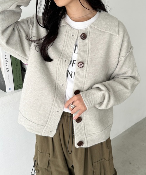 CLEA カーディガン 襟付きベーシックニットカーディガン レディース