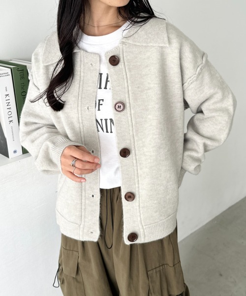 CLEA カーディガン 襟付きベーシックニットカーディガン レディース