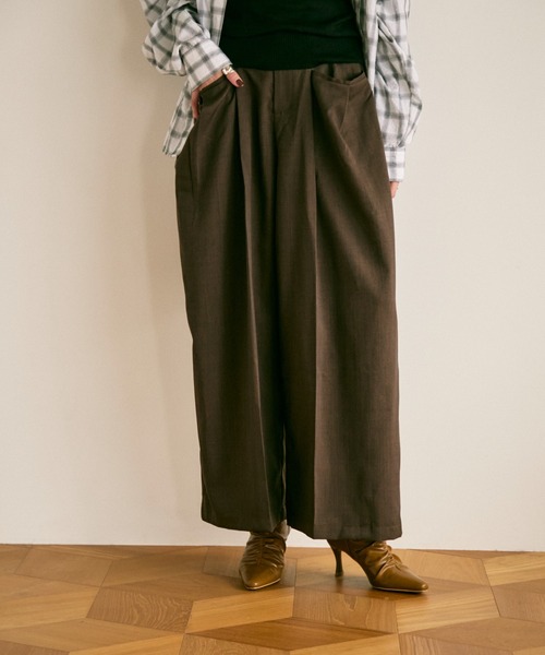 ダック地 サイドポケット パンツ 再構築 archive LADYMADE（レディメイド）｜ アシメリボンポケットタックワイドパンツ