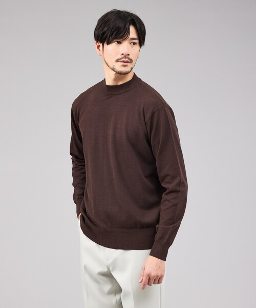 ABAHOUSE GRAY セーター ニット 「カシミヤタッチ」ハイゲージ モック