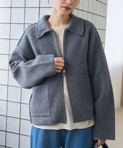 coen（コーエン） カーディガン 襟付きダブルジップニットジャケット