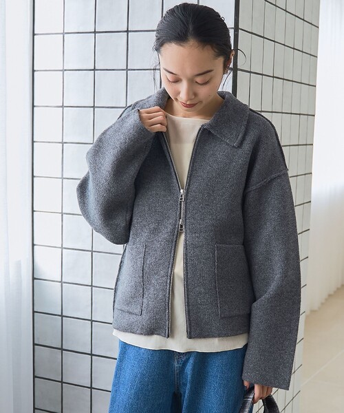 coen（コーエン） カーディガン 襟付きダブルジップニットジャケット