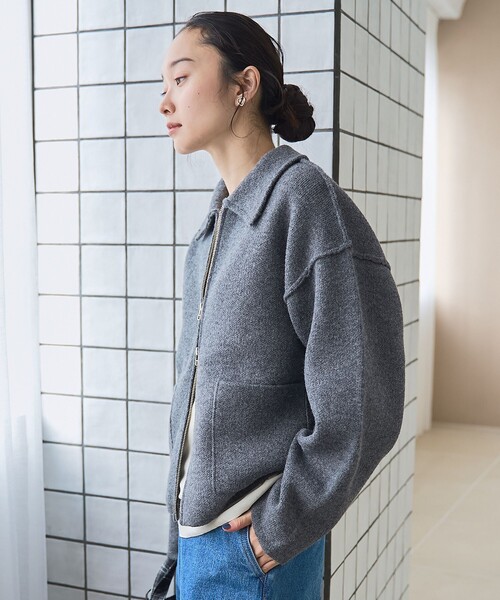 coen（コーエン） カーディガン 襟付きダブルジップニットジャケット