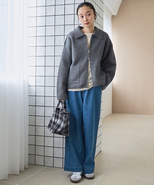 coen（コーエン） カーディガン 襟付きダブルジップニットジャケット