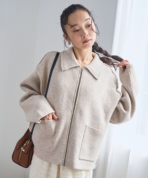 coen（コーエン） カーディガン 襟付きダブルジップニットジャケット