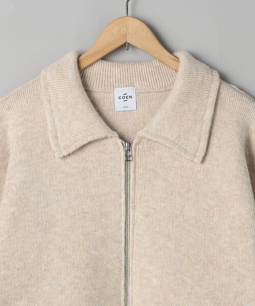 coen（コーエン） カーディガン 襟付きダブルジップニットジャケット