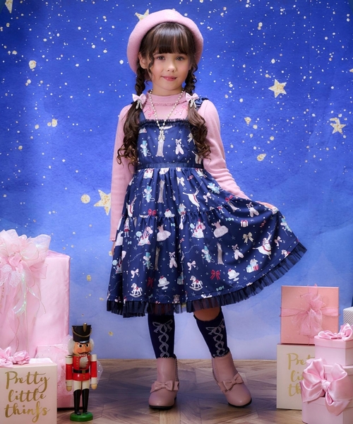 mezzo piano tシャツ リボンネックレス風 プチハイ長袖Tシャツ キッズ