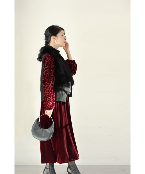 再入荷12月9日 アラベスク柄浮かび上がるシアー袖ベロアミディアムワンピース cawaii w61586ps 長袖 ワインレッド オシャレ 個性的 大人可愛い エレガント 上品 秋 冬 体型カバー レディース ファッション ミセス 30代 40代 50代 cawaii ワンピース アラベスク柄浮かび上がるシアー袖ベロアミディアム