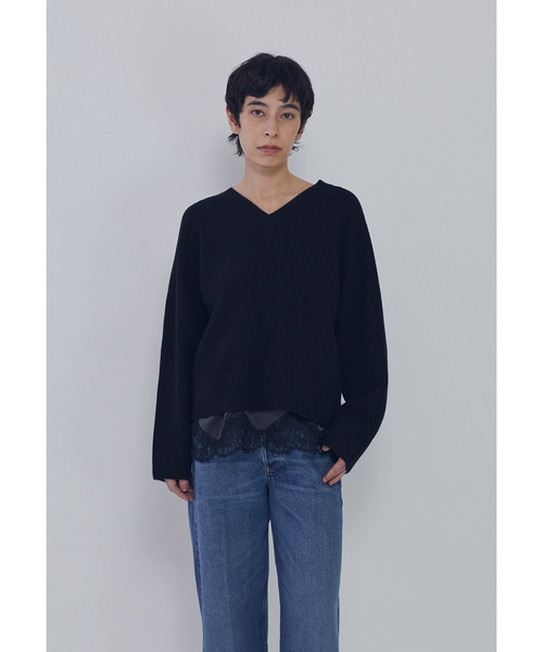 1er Arrondissement ニット セーター ウールナイロン畦Vネックプル