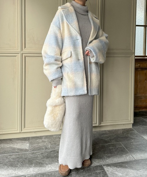 「JUNOAH」 チェスターコート X-LARGE ブラウン レディース_画像6