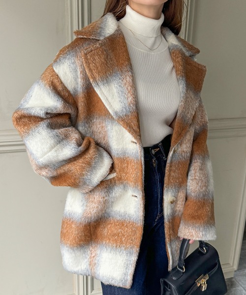 「JUNOAH」 チェスターコート X-LARGE ブラウン レディース_画像8