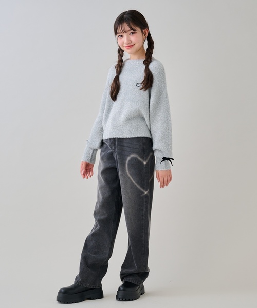 by LOVEiT ワイドパンツ パンツ ハート抜染デニムパンツ キッズ 子供服