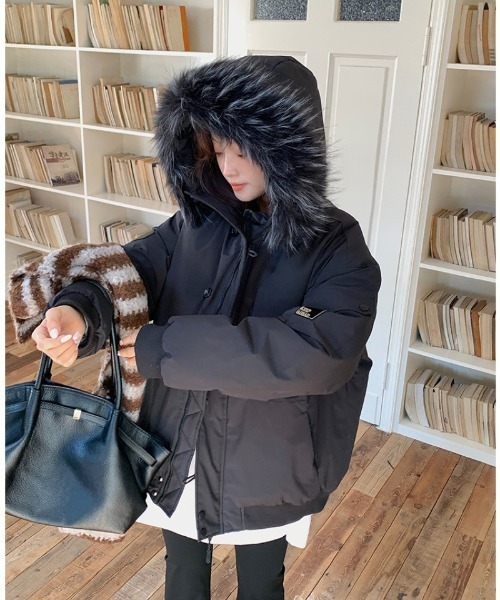 ダウンコート ダウンジャケット フェイクファーフード付き スタンド