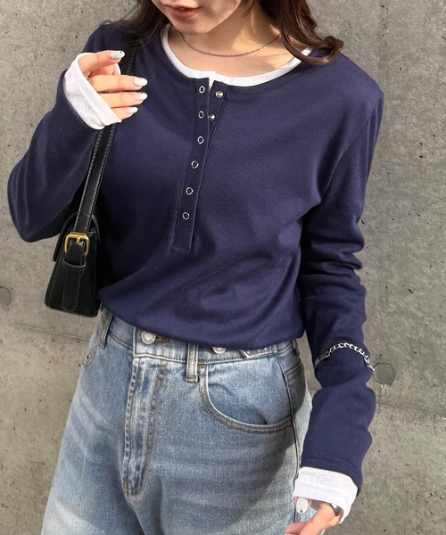 RANAN（ラナン） tシャツ レイヤードヘンリーネックリブTシャツ