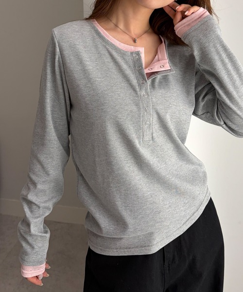 RANAN（ラナン） tシャツ レイヤードヘンリーネックリブTシャツ