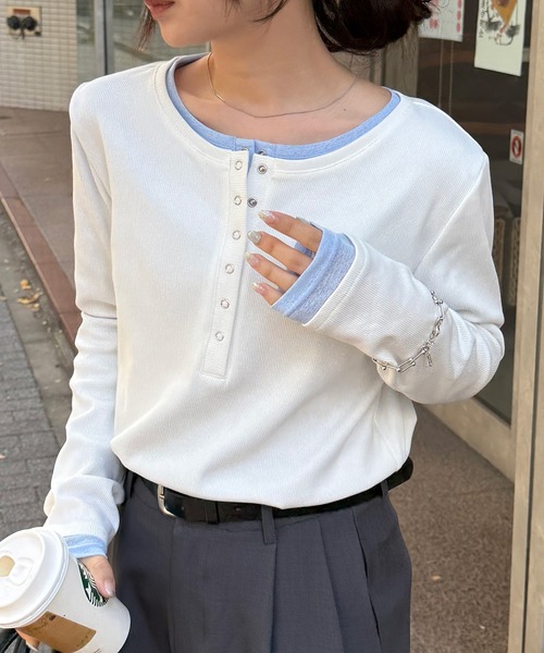 RANAN(ラナン) tシャツ レイヤードヘンリーネックリブTシャツ RANAN(ラナン) tシャツ レイヤードヘンリーネックリブTシャツ