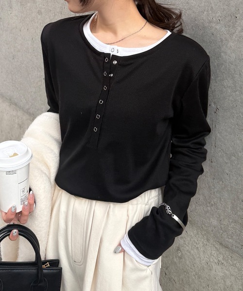 RANAN（ラナン） tシャツ レイヤードヘンリーネックリブTシャツ