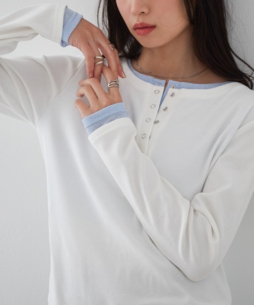 RANAN（ラナン） tシャツ レイヤードヘンリーネックリブTシャツ
