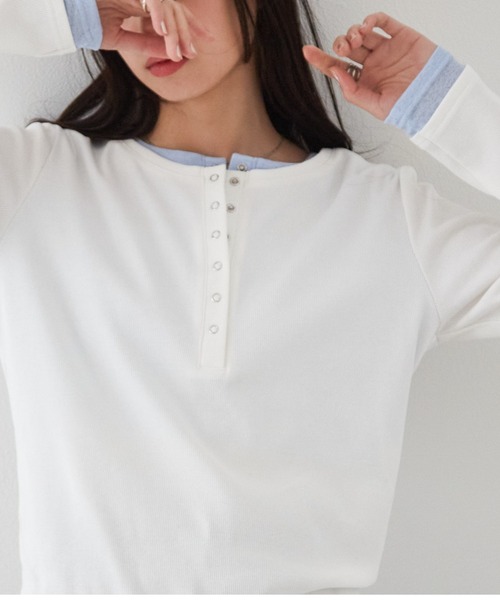 ヘンリーネック tシャツ 「26AW新色追加」レイヤードヘンリーネックリブＴシャツ レディース | RANAN | 16