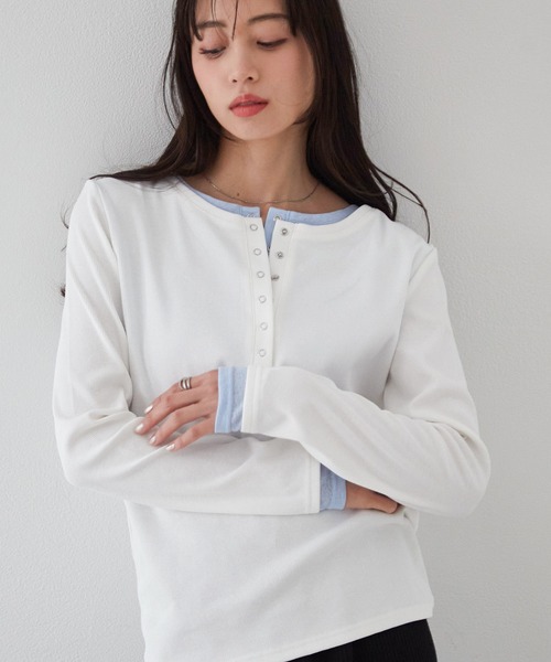 RANAN（ラナン） tシャツ レイヤードヘンリーネックリブTシャツ