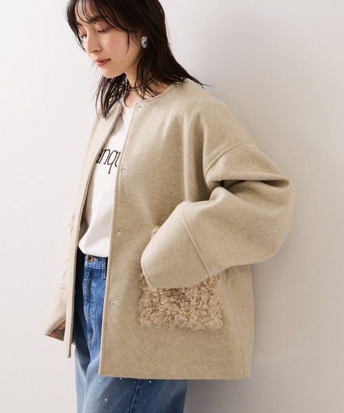 VIS（ビス） コート アウター 「WEB限定」ボアポケットノーカラー