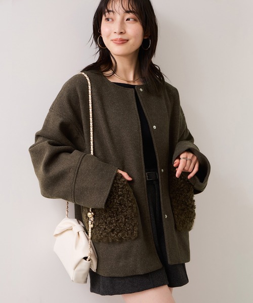 VIS（ビス） コート アウター 「WEB限定」ボアポケットノーカラー