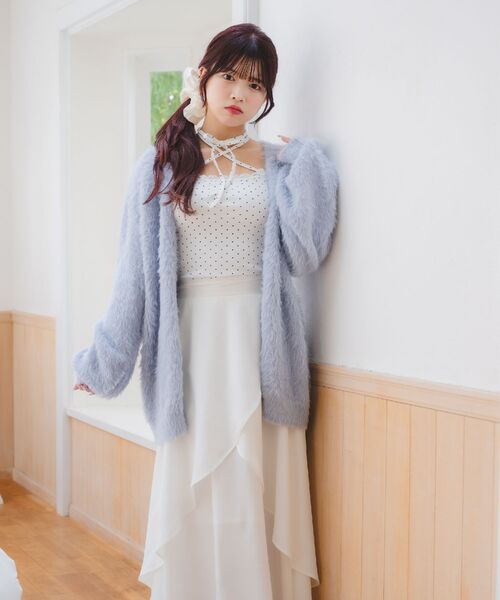 「ems excite」 ニットカーディガン FREE ピンク レディース_画像3