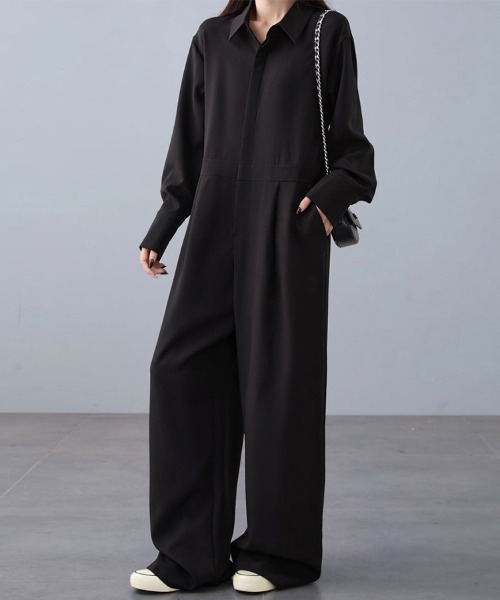 サロペット オーバーオール シャツデザインジャンプスーツ レディース