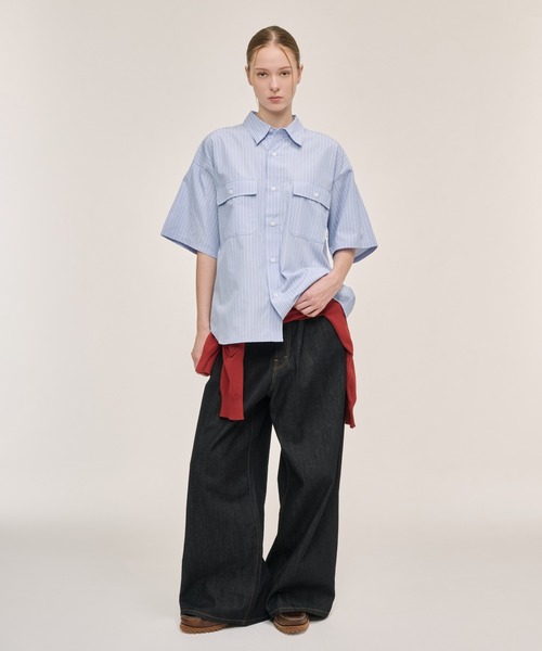 WETTEMPT シャツ 半袖 DOUBLE POCKET STRIPE S/S SHIRT / ダブル
