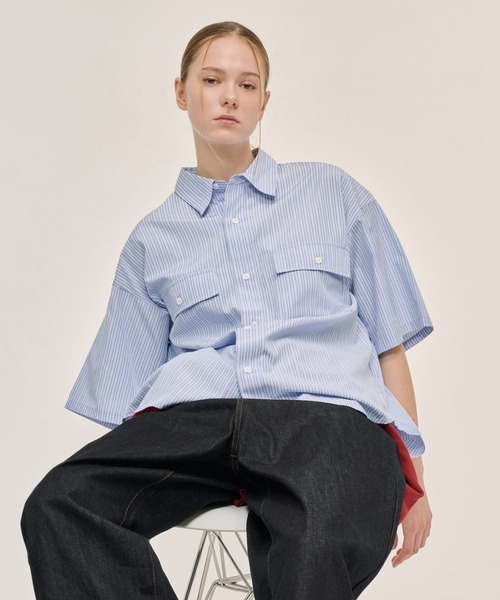 WETTEMPT シャツ DOUBLE POCKET STRIPE S/S SHIRT / ダブルポケット