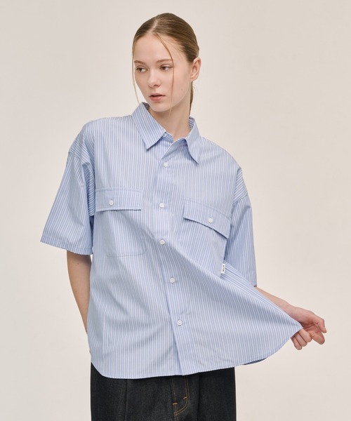 WETTEMPT シャツ 半袖 DOUBLE POCKET STRIPE S/S SHIRT / ダブル
