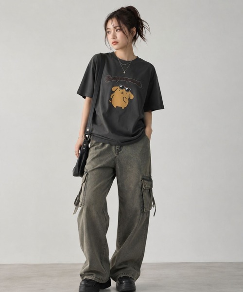 Bibiy.チュール切り替え 半袖Tシャツ グレー ブラックサンプル品 Bibiy.チュール切り替え 半袖Tシャツ グレー ブラックサンプル品 作業