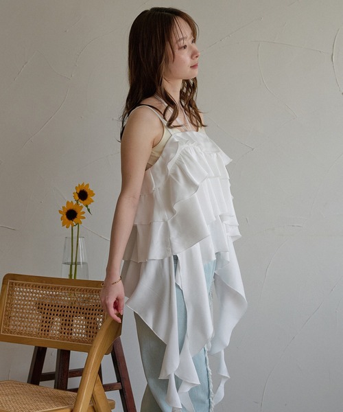 mideal（マイディール） キャミソール asymmetry frill cami tops