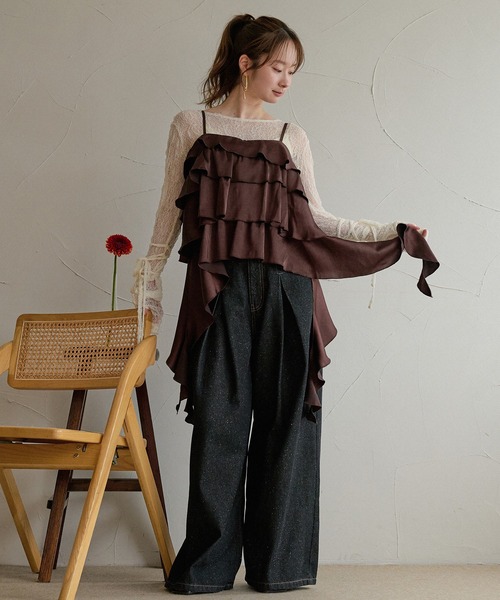 mideal（マイディール） キャミソール asymmetry frill cami tops