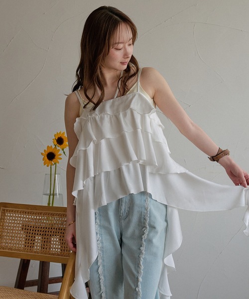 mideal（マイディール） キャミソール asymmetry frill cami tops