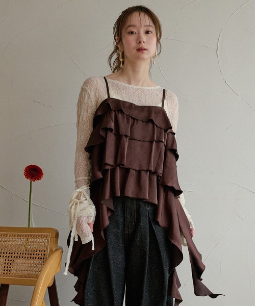 mideal（マイディール） キャミソール asymmetry frill cami tops