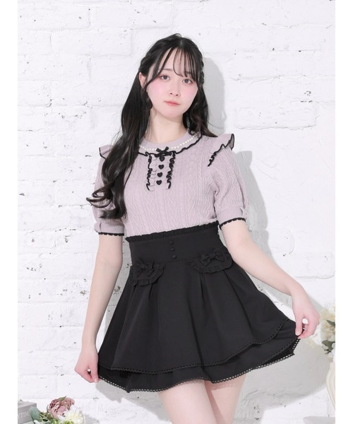 NOEMIE（ノエミー） tシャツ 半袖 ケーブル編みフリルリボンニット