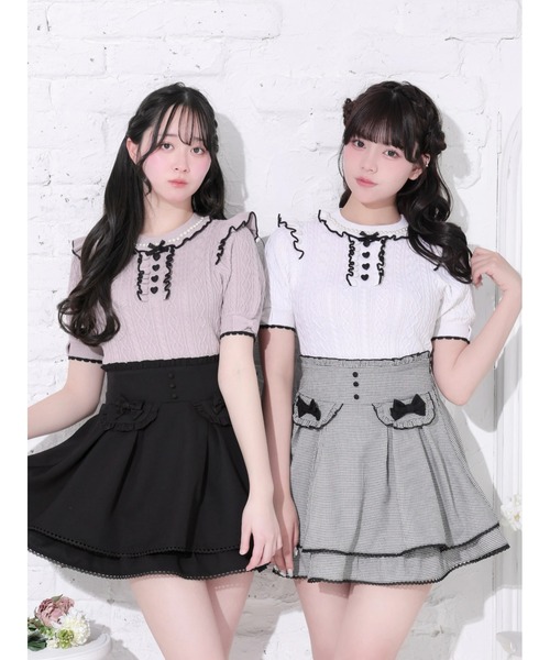 NOEMIE（ノエミー） tシャツ 半袖 ケーブル編みフリルリボンニット