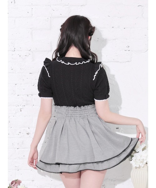 NOEMIE（ノエミー） tシャツ 半袖 ケーブル編みフリルリボンニット